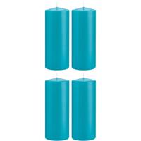 Cilinderkaars/stompkaars - 4x - turquoise - 8 x 20 cm - 119 branduren