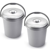 2x stuks schoonmaakemmer/vuilnisemmer met deksel 21 liter zilver - Emmers