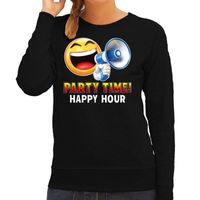 Funny emoticon sweater Party time happy hour zwart dames