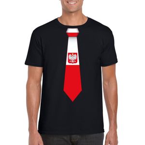 Zwart t-shirt met Polen vlag stropdas heren