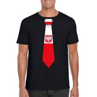 Zwart t-shirt met Polen vlag stropdas heren - thumbnail