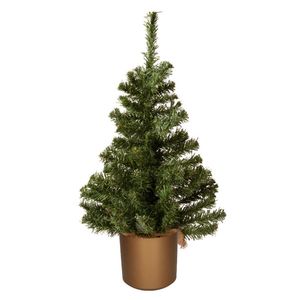 Mini kerstboom groen - in gouden kunststof pot - 60 cm - kunstboom - Kunstkerstboom