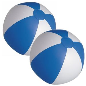 2x stuks opblaasbare zwembad strandballen plastic blauw/wit 28 cm