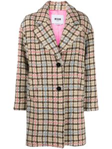 MSGM manteau en tweed à simple boutonnage - Marron