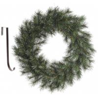 Kerstkrans groen 60 cm kunststof incl. ijzeren deurhanger - Kerstkransen