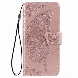 iPhone 12 Pro hoesje - Bookcase - Pasjeshouder - Portemonnee - Vlinderpatroon - Kunstleer - Rose Goud