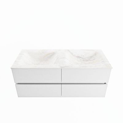 MONDIAZ VICA-DLUX 120cm badmeubel onderkast Talc 4 lades. Inbouw wastafel CLOUD dubbel zonder kraangat, kleur Ostra.