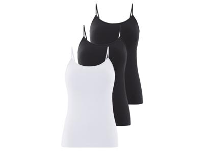 esmara 3 dames spaghettitops (Zwart/wit, XL (48/50))
