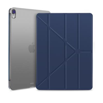 Multi-folding Shockproof TPU Protective Case for iPad Pro 12.9 inch (2018) with Holder & Sleep / Wake-up Function(Dark Blue)