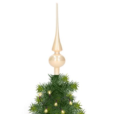 Decoris Kerst piek - 1x - champagne - 26 cm - glas - glans - kerstboompiek