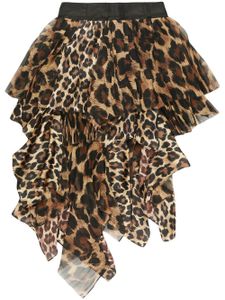 sacai jupe asymétrique à imprimé léopard - Marron