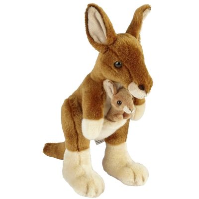 Kangoeroe met baby speelgoed artikelen kangoeroe met baby knuffelbeest bruin 28 cm