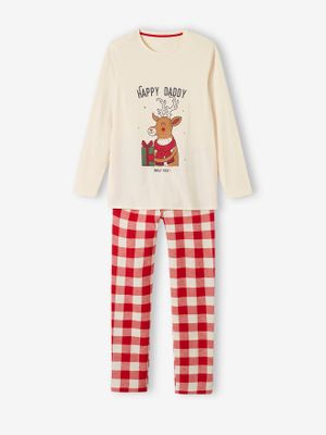 Kerstpyjama "Happy Family" voor mannen ecru