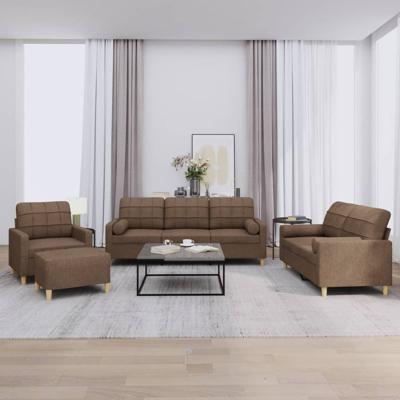 4-delige Loungeset met kussens stof bruin