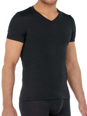 HOM - T-Shirt V-neck - Tencel Soft - zwart, Maat:2XL