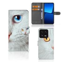 Xiaomi 13 Pro | Telefoonhoesje | Met pasjeshouder | Witte Kat Xiaomi 13 Pro | Telefoonhoesje | Met pasjeshouder | Witte Kat