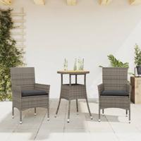 3-delige Tuinset met kussens poly rattan en acaciahout grijs