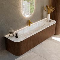 Badmeubel Mondiaz Kurve-Dlux | 170 cm | Meubelkleur Walnut | Wastafelkleur Glace | Solid surface | Midden spoelbak | 1 kraangat