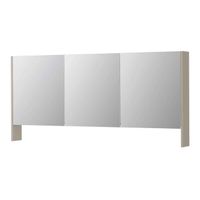 INK SPK3 Spiegelkast - 160x14x74cm - 3 deuren - dubbelzijdige Spiegel - open planchet - schakelaar en stopcontact - MDF lak Mat kasjmier grijs 1110379