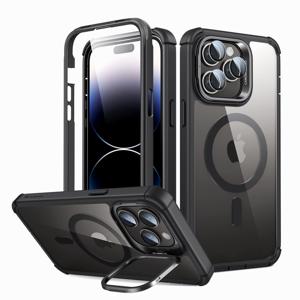 iPhone 14 Pro Armor Tough Case with Stash Stand (HaloLock) - Clear Black