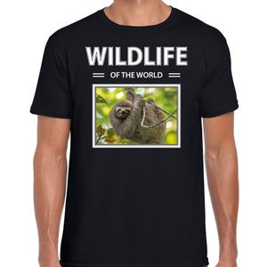 Luiaard t-shirt met dieren foto wildlife of the world zwart voor heren