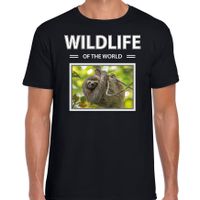 Luiaard t-shirt met dieren foto wildlife of the world zwart voor heren - thumbnail