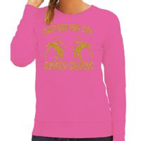 Apres ski sweater dames - caution for the Apres Ski - roze - glitter goud - wintersport