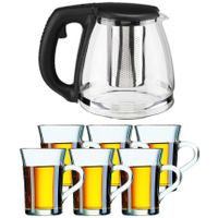 Glazen theepot met filter/infuser van 1,2 liter met 6x stuks theeglazen van 230 ml - thumbnail