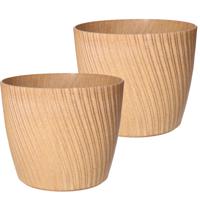 Form Plastic Plantenpot/bloempot Waves - 2x - kunststof - zalm roze - D19 x H16 cm