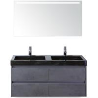 Dante Badmeubelset 120 cm - Beton Antrac - Wastafel Hardsteen Wit Lucca Dubbel met Sence Spiegel