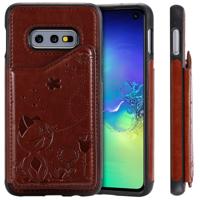 Voor Galaxy S10e kat Bee reliëf patroon schokbestendige beschermende case met kaartsleuven & fotolijstjes (bruin)