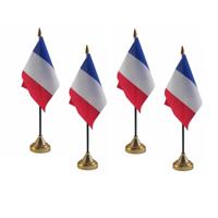 Frankrijk tafelvlaggetjes - 4x stuks - 10 x 15 cm - met gouden standaard - H27 cm - versiering