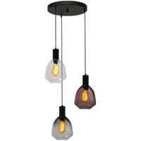 Masterlight 3-lichts vide hanglamp - zwart -Porto met Nicolette glazen - 2712-05-05-35-3-234