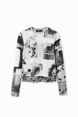 Dubbellaags T-shirt met fotoprint - WHITE - XXL