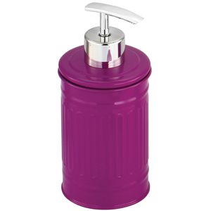 Zeeppompje/zeepdispenser Industrial - metaal - paars/zilver - 7.5 x 17 cm - 250 ml