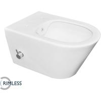 Wiesbaden Stereo Wandcloset Rimless met Bidetkraan Warm en Koudwater- Mat Wit