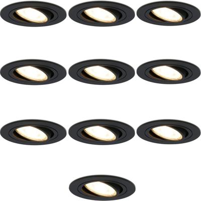 10x Miro LED inbouwspot - GU10 5 Watt 400 lumen - 2700K Warm wit - Dimbaar - Rond - Kantelbaar - IP20 Voor binnen - Zwart