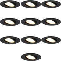 10x Miro LED inbouwspot - GU10 5 Watt 400 lumen - 2700K Warm wit - Dimbaar - Rond - Kantelbaar - IP20 Voor binnen - Zwart