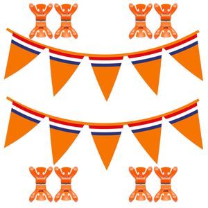 Oranje vlaggetjes/vlaggenlijn versiering set met 2 slingers van 10 m voor binnen   -