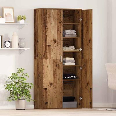 Hoge Kast Oud Hout 80x35x180 cm Bewerkt Hout