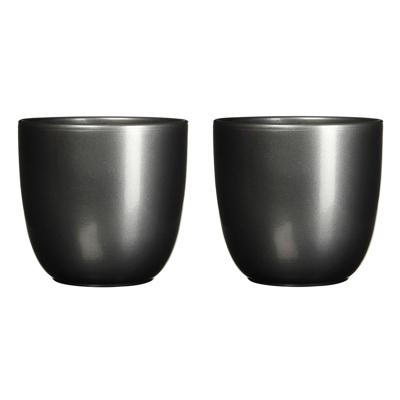 Mica Decorations Bloempot - 2x stuks - grijs - keramiek - 9 x 10 cm - plantenpotten