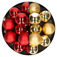 24x stuks kunststof kerstballen mix van rood en goud 6 cm - thumbnail