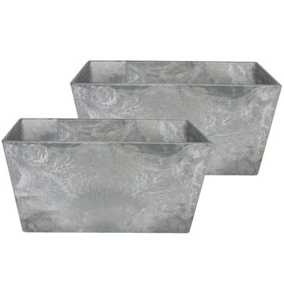 Set van 2x stuks bloempot/plantenpot balkonbak van gerecycled kunststof steengrijs D30 en H14 cm
