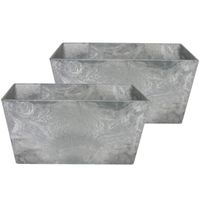 Set van 2x stuks bloempot/plantenpot balkonbak van gerecycled kunststof steengrijs D30 en H14 cm