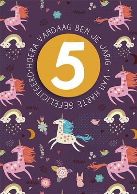 Verjaardagskaart 5 Jaar Unicorns
