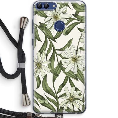 Wit bloemenpatroon: Huawei P Smart (2018) Transparant Hoesje met koord
