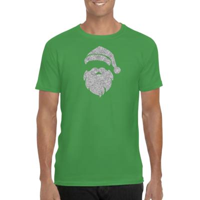 Kerst T-shirt voor heren - Kerstman hoofd - groen - glitter zilver - Kerstkleding