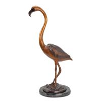 A BRONZE SCULPTURE OF A FLAMINGO ON A MARBLE BASE