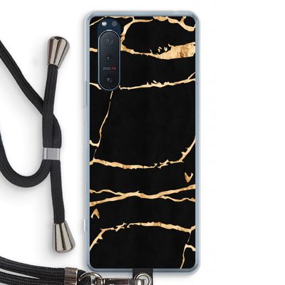 Gouden marmer: Sony Xperia 5 II Transparant Hoesje met koord