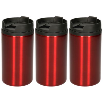 3x Warmhoudbekers metallic/warm houd bekers rood 320 ml 3x Warmhoudbekers metallic/warm houd bekers rood 320 ml